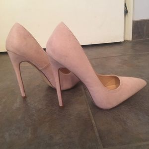 Nude faux suede pumps